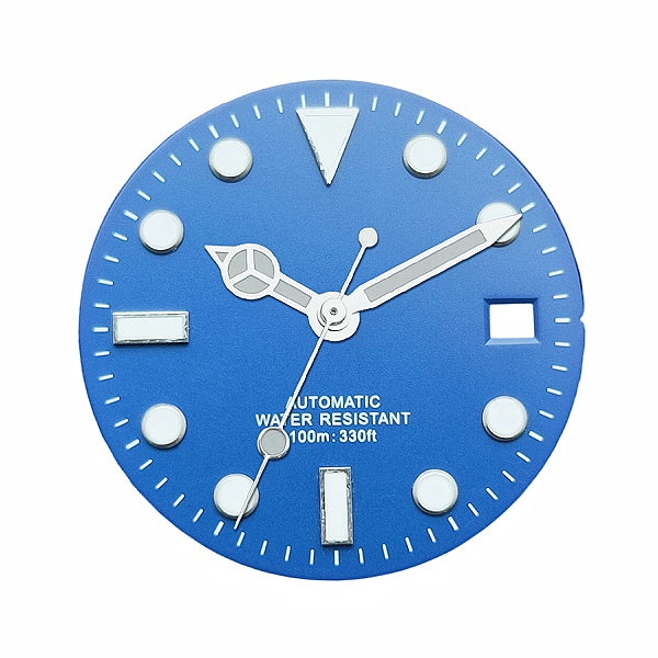 Blue and white diving watch dial scene image