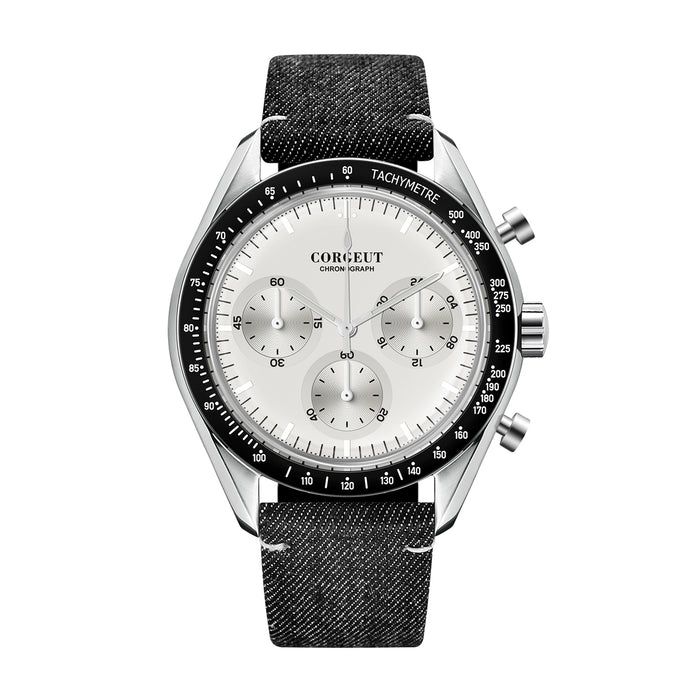 Corgeut Hot Sells High Quality 40mm Mineral Glass Stainless Steel Strap Black Dial Dive Chronograph Men Wrist Quartz Watches