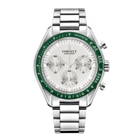 Corgeut Hot Sells High Quality 40mm Mineral Glass Stainless Steel Strap Black Dial Dive Chronograph Men Wrist Quartz Watches