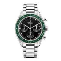 Corgeut Hot Sells High Quality 40mm Mineral Glass Stainless Steel Strap Black Dial Dive Chronograph Men Wrist Quartz Watches