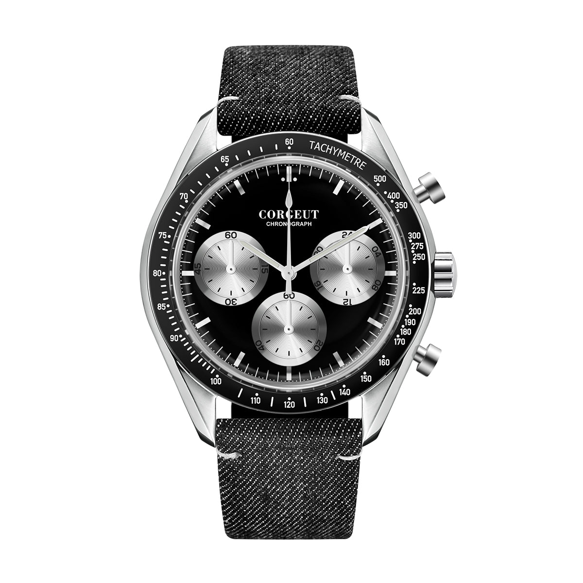 Corgeut Hot Sells High Quality 40mm Mineral Glass Stainless Steel Strap Black Dial Dive Chronograph Men Wrist Quartz Watches
