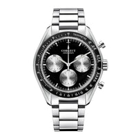 Corgeut Hot Sells High Quality 40mm Mineral Glass Stainless Steel Strap Black Dial Dive Chronograph Men Wrist Quartz Watches