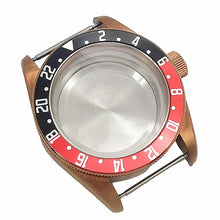 GMT-style case with a black and red bezel
