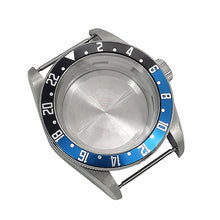 GMT-style case with a blue-black bezel