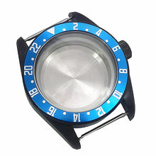 GMT-style case with a blue bezel