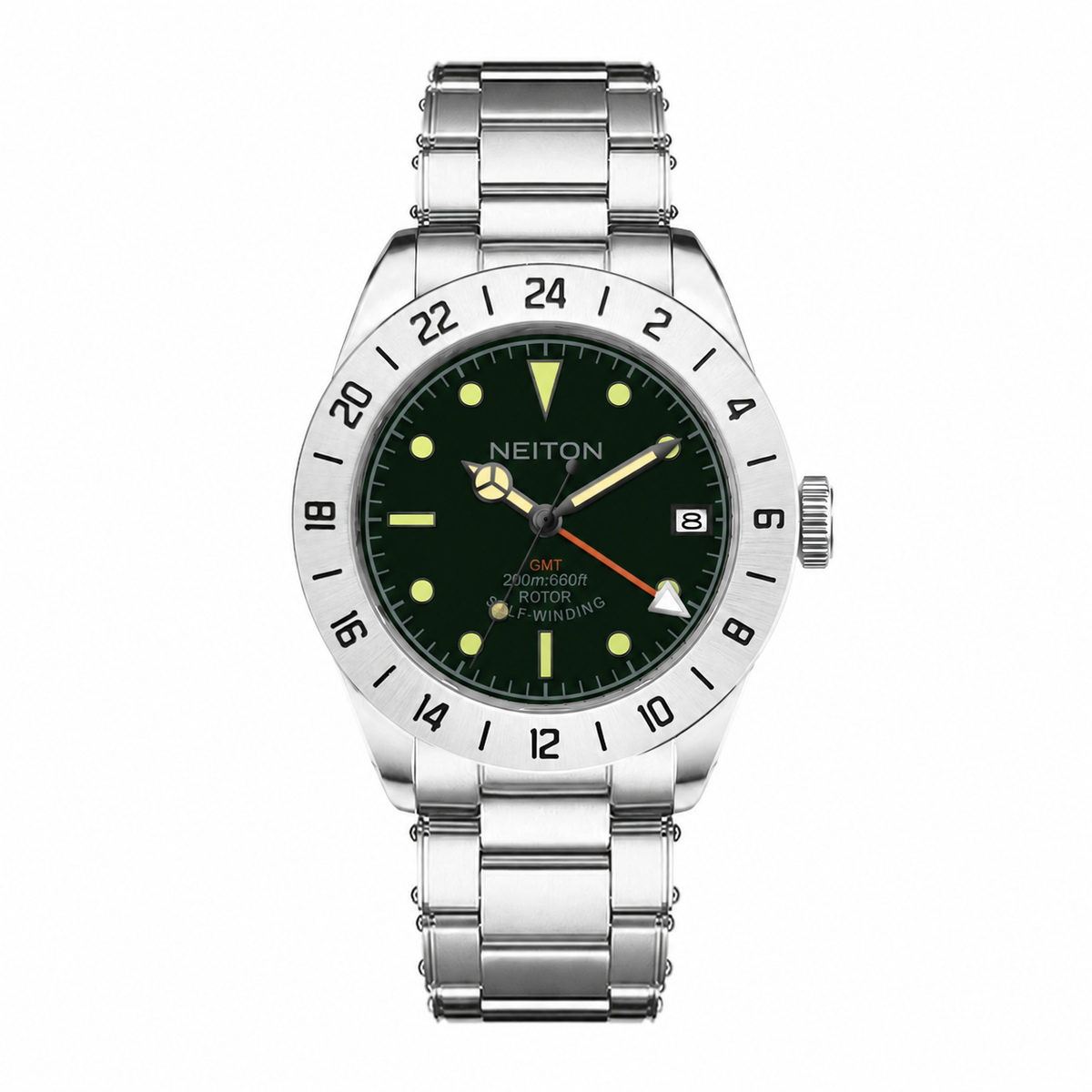 GMT watch with a green dial