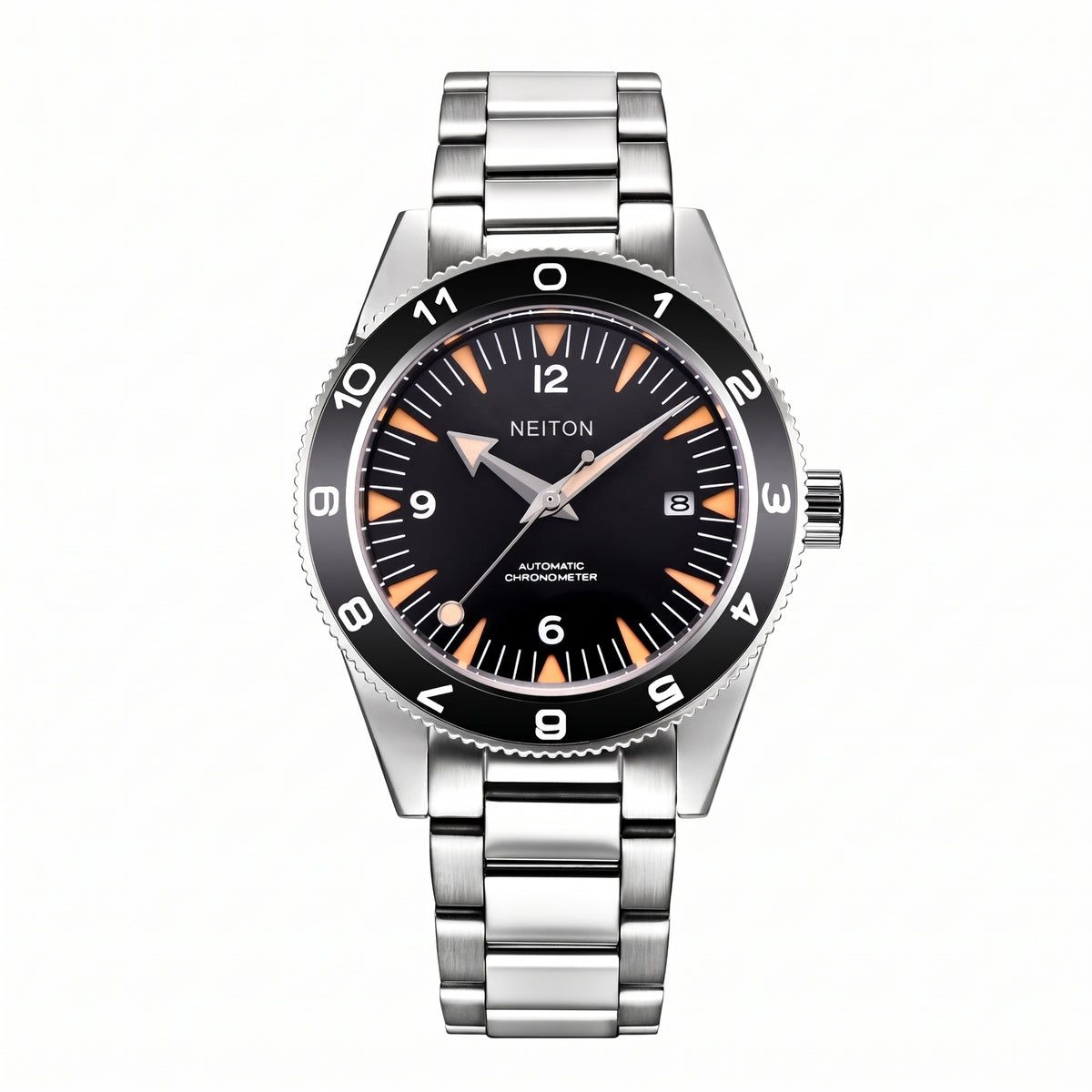 NEITON Black GMT Watch with Stainless Steel Bracelet