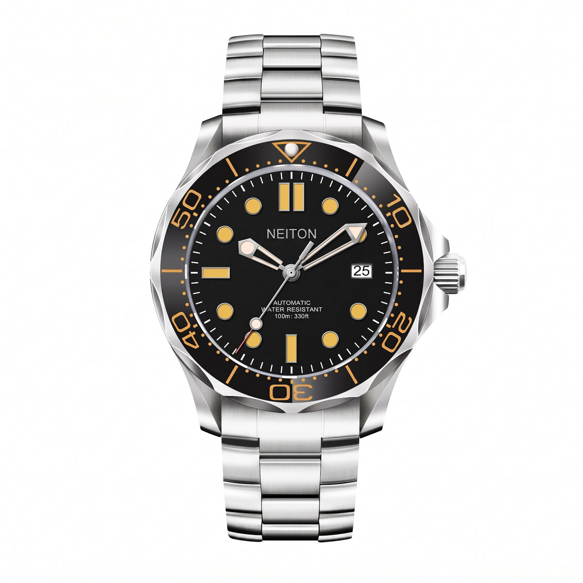 NEITON Dive Watch with Black and Orange Dial