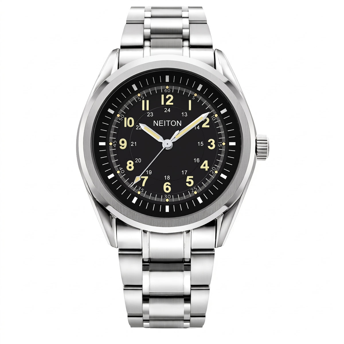 NEITON Silver GMT Watch with Black and Green Dial