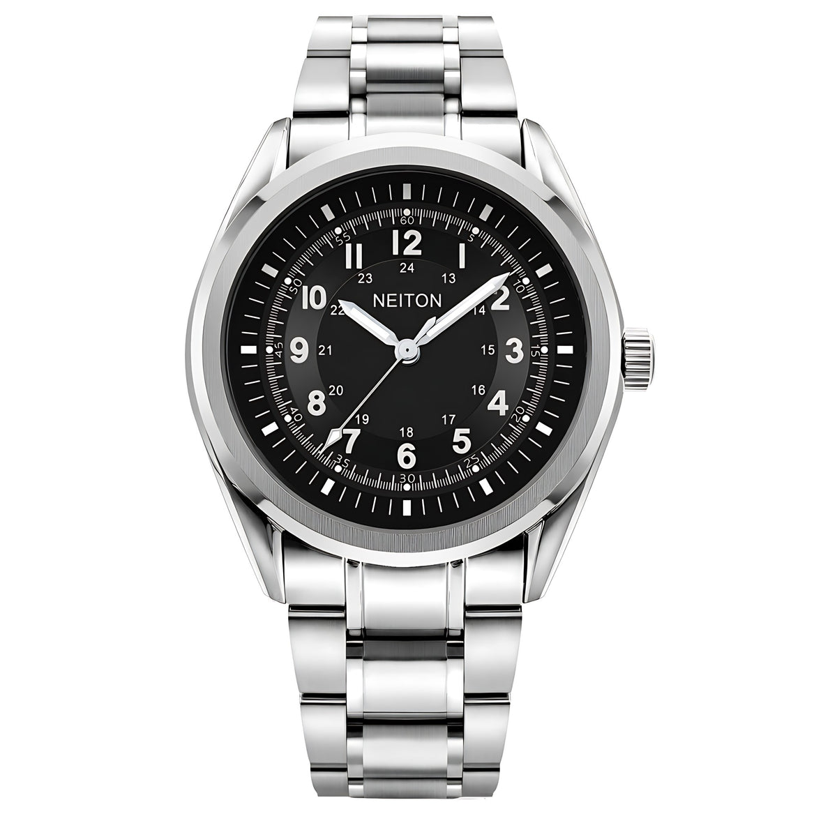 NEITON silver-tone GMT watch with a black dial