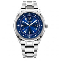 NEITON silver-tone GMT watch with a blue dial