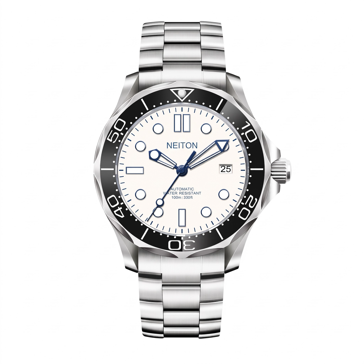 NEITON white dial dive watch with black bezel