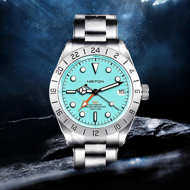Underwater image of a GMT watch