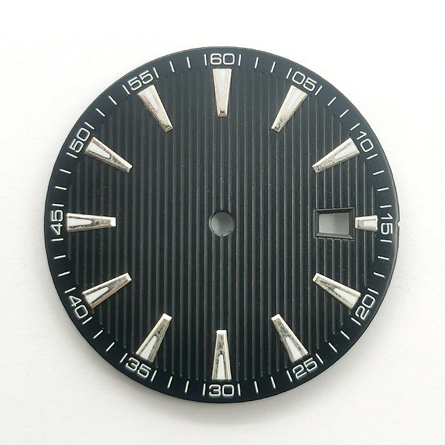 black & White_vertically_fluted_dress_watch_dial_with_applied_baton_hour_markers