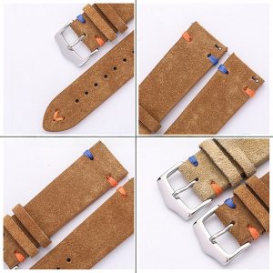 Wholesale Colorful Handstitched Velvet Suede Leather Watch Strap