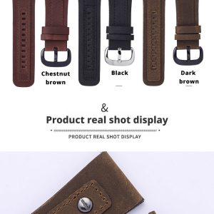 Matte Genuine Leather Watch Strap Vintage Crazy Horse Style with Studs