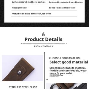 Matte Genuine Leather Watch Strap Vintage Crazy Horse Style with Studs