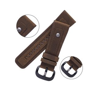 Matte Genuine Leather Watch Strap Vintage Crazy Horse Style with Studs