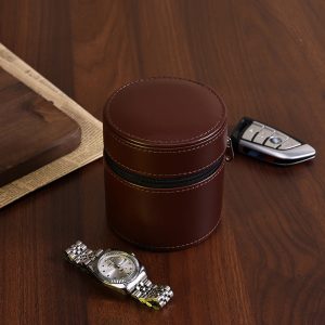 Round PU Leather Travel Portable Watch Storage Case