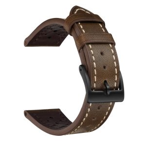 Retro Oil Flower Beads Hole Top Layer Leather Watch Strap