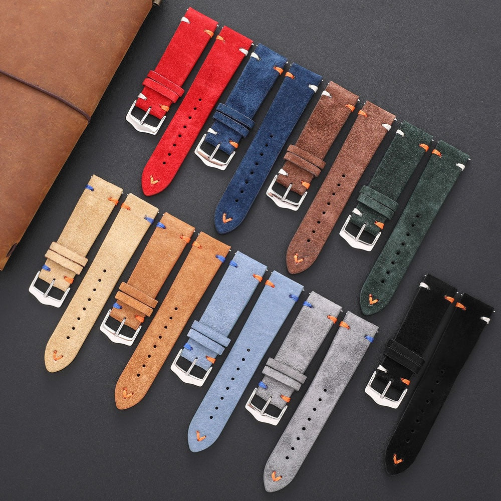 Wholesale Colorful Handstitched Velvet Suede Leather Watch Strap