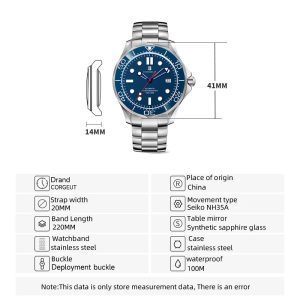 Corgeut 6008 NH35 Movement Sapphire Mirror 100m waterproof