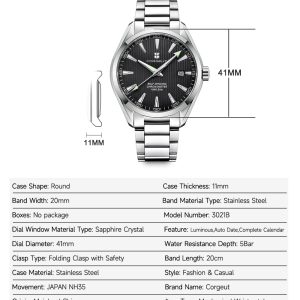 Corgeut 6010 NH35 Movement Sapphire Mirror 100m waterproof