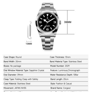 Corgeut 6002 NH35 Movement Sapphire Mirror 100m waterproof
