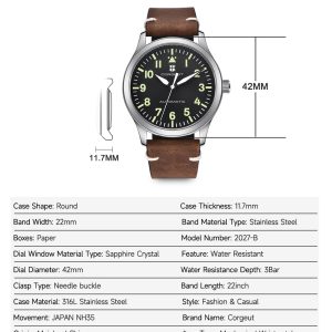 Corgeut 6011 NH35 Movement Sapphire Mirror 100m waterproof