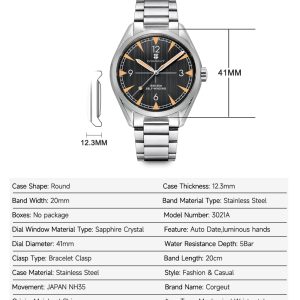 Corgeut 6010 NH35 Movement Sapphire Mirror 100m waterproof