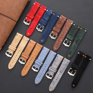 Wholesale Colorful Handstitched Velvet Suede Leather Watch Strap