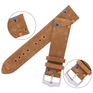Wholesale Colorful Handstitched Velvet Suede Leather Watch Strap