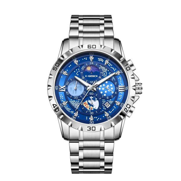 Silver Steel Belt-Silver Shell Blue Surface