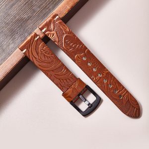 Cut edge embossed genuine leather watch strap
