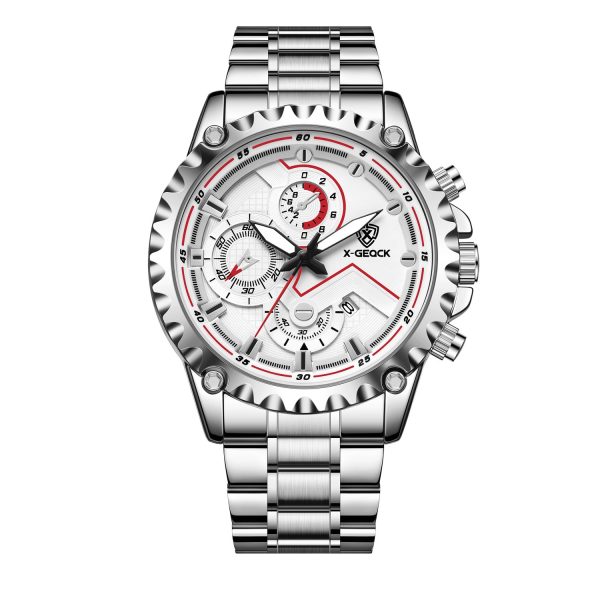 Silver Steel Belt Silver Case White Surface