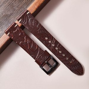 Cut edge embossed genuine leather watch strap