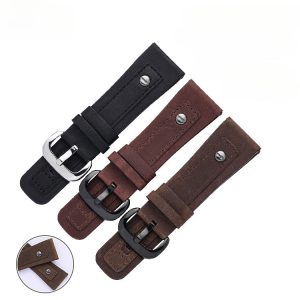 Matte Genuine Leather Watch Strap Vintage Crazy Horse Style with Studs