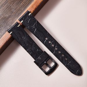 Cut edge embossed genuine leather watch strap