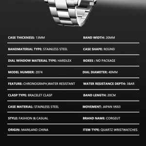 Corgeut 9002 VK63 Movement Sapphire Mirror 30m waterproof